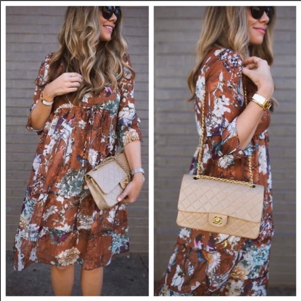 HEMANT & NANDITA Anthropologie Rust Floral Dress Size Small - Picture 2 of 8